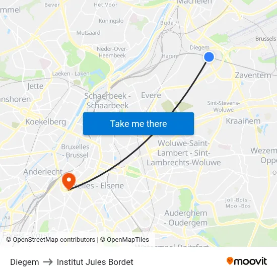 Diegem to Institut Jules Bordet map