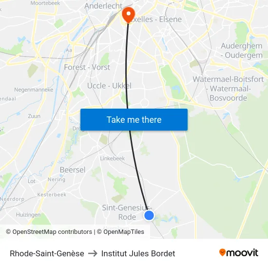 Rhode-Saint-Genèse to Institut Jules Bordet map