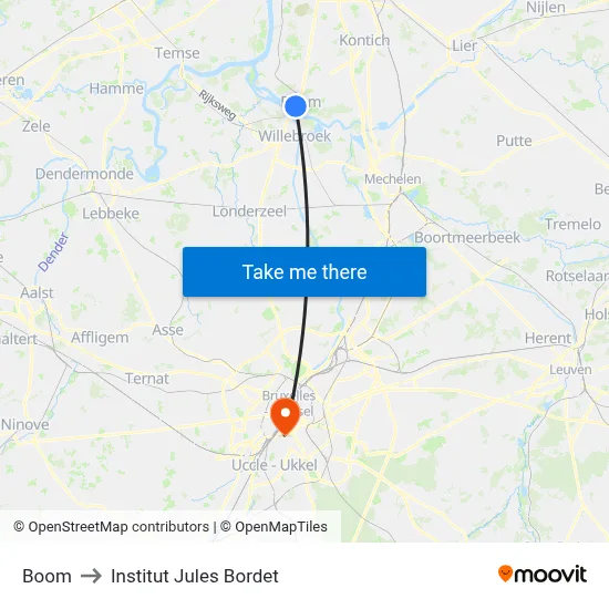 Boom to Institut Jules Bordet map
