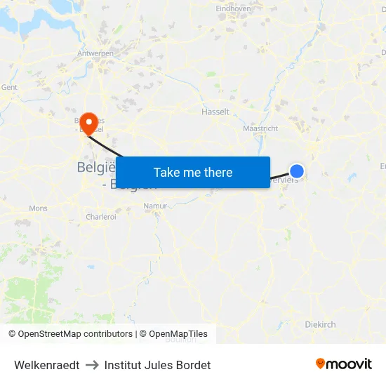 Welkenraedt to Institut Jules Bordet map
