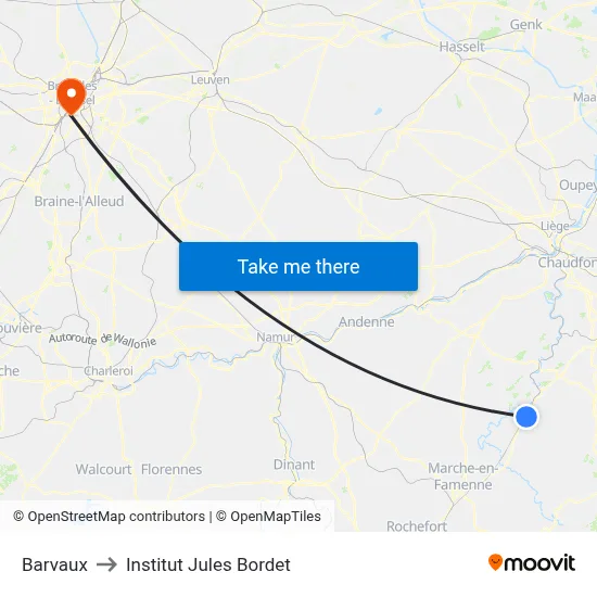 Barvaux to Institut Jules Bordet map