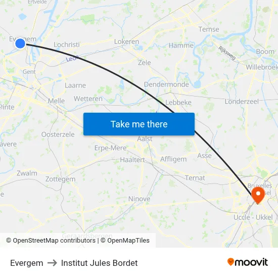 Evergem to Institut Jules Bordet map
