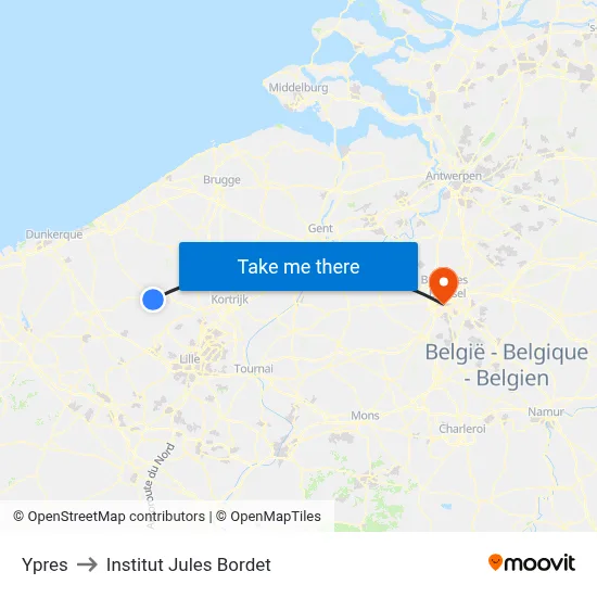 Ypres to Institut Jules Bordet map