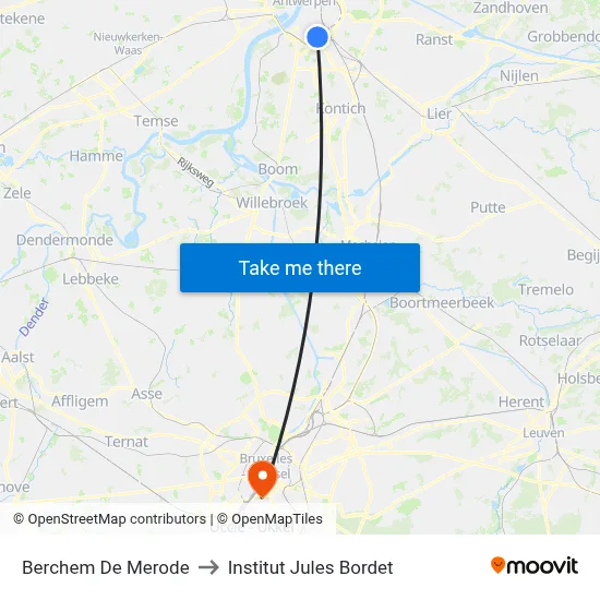 Berchem De Merode to Institut Jules Bordet map
