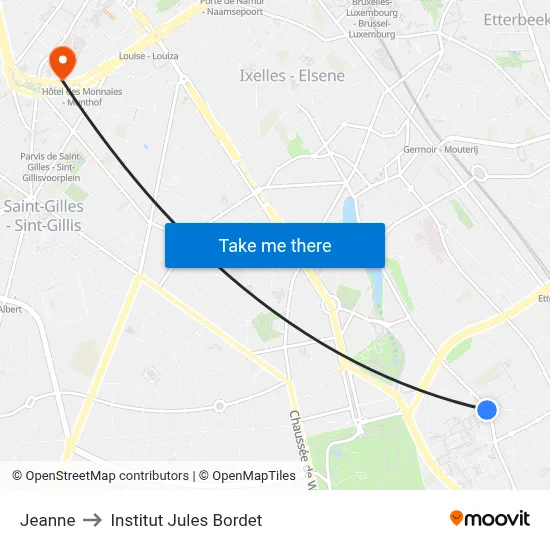 Jeanne to Institut Jules Bordet map