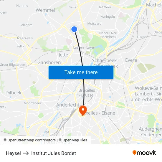 Heysel to Institut Jules Bordet map