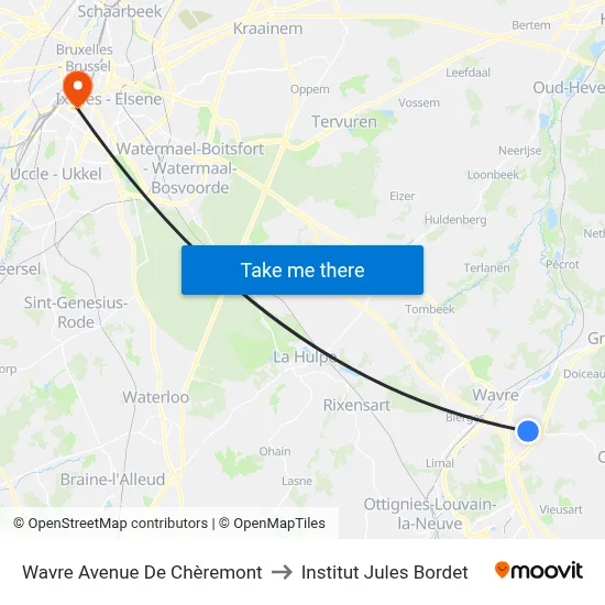 Wavre Avenue De Chèremont to Institut Jules Bordet map