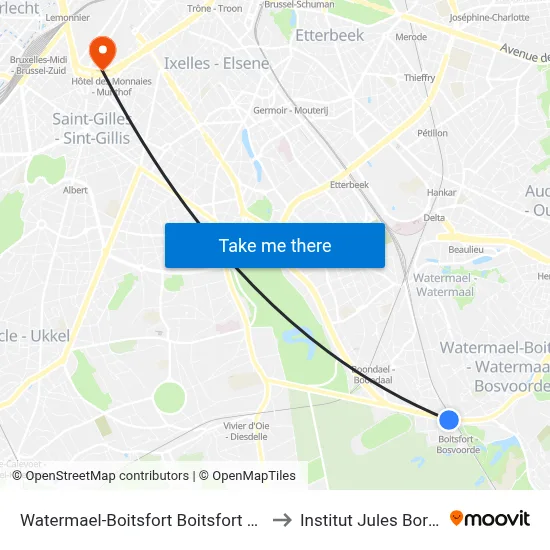 Watermael-Boitsfort Boitsfort Gare to Institut Jules Bordet map