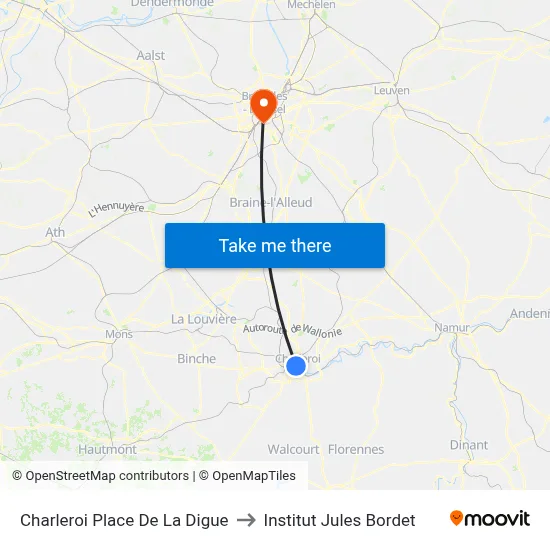 Charleroi Place De La Digue to Institut Jules Bordet map