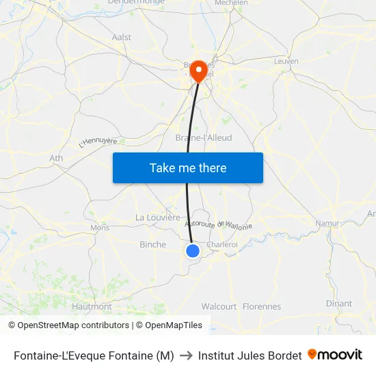 Fontaine-L'Eveque Fontaine (M) to Institut Jules Bordet map