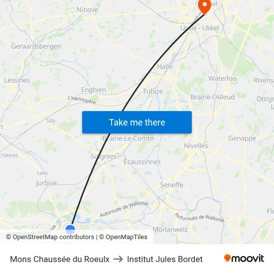 Mons Chaussée du Roeulx to Institut Jules Bordet map