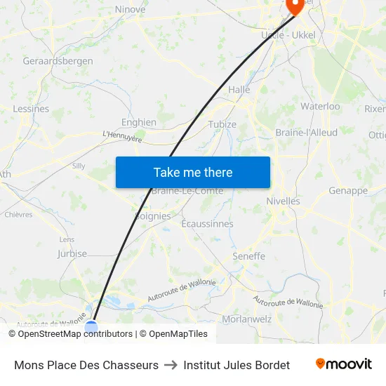 Mons Place Des Chasseurs to Institut Jules Bordet map