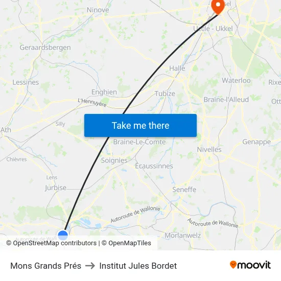 Mons Grands Prés to Institut Jules Bordet map