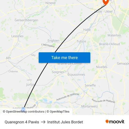 Quaregnon 4 Pavés to Institut Jules Bordet map