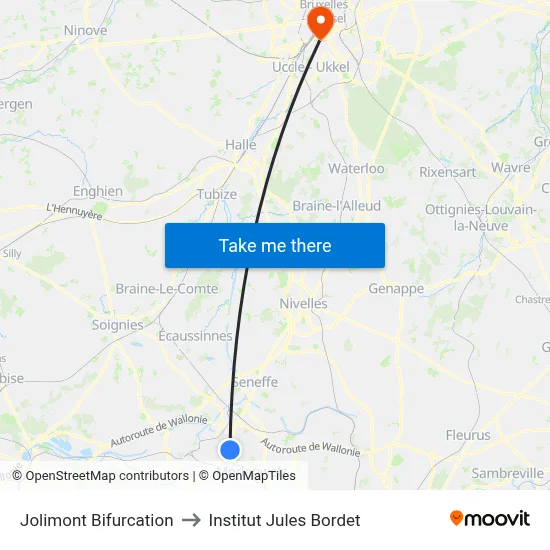 Jolimont Bifurcation to Institut Jules Bordet map