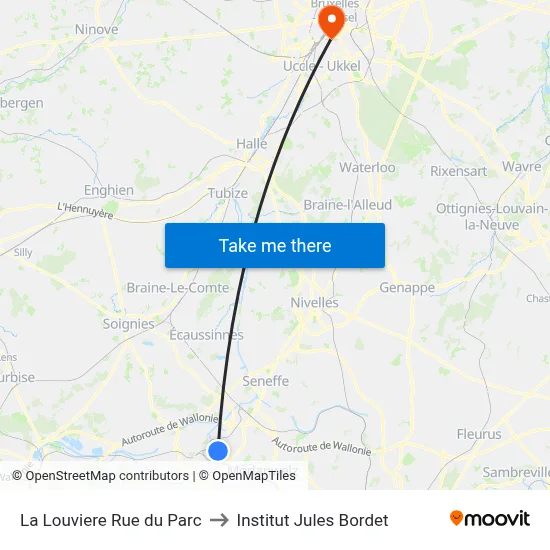 La Louviere Rue du Parc to Institut Jules Bordet map