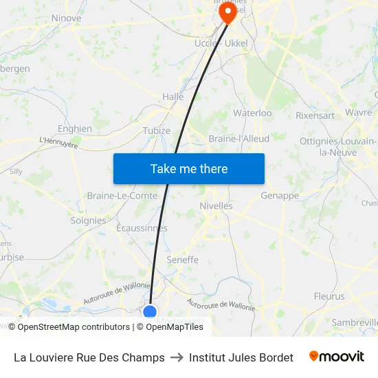La Louviere Fields Street to Jules Bordet Institute map