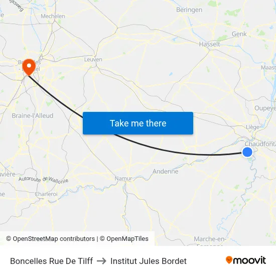 Boncelles Rue De Tilff to Institut Jules Bordet map
