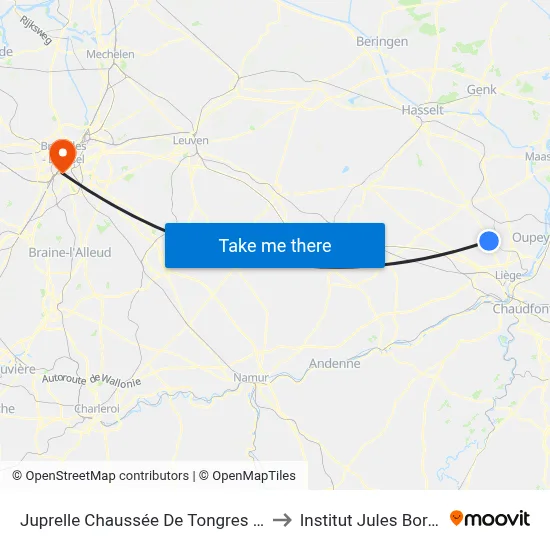 Juprelle Chaussée De Tongres 493 to Institut Jules Bordet map