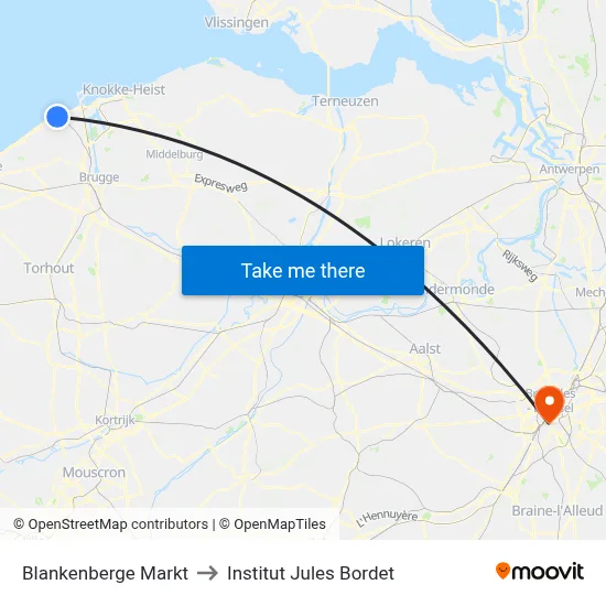 Blankenberge Markt to Institut Jules Bordet map