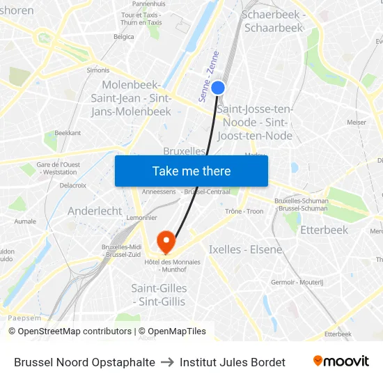 Brussel Noord Opstaphalte to Institut Jules Bordet map