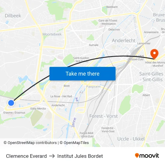 Clemence Everard to Institut Jules Bordet map