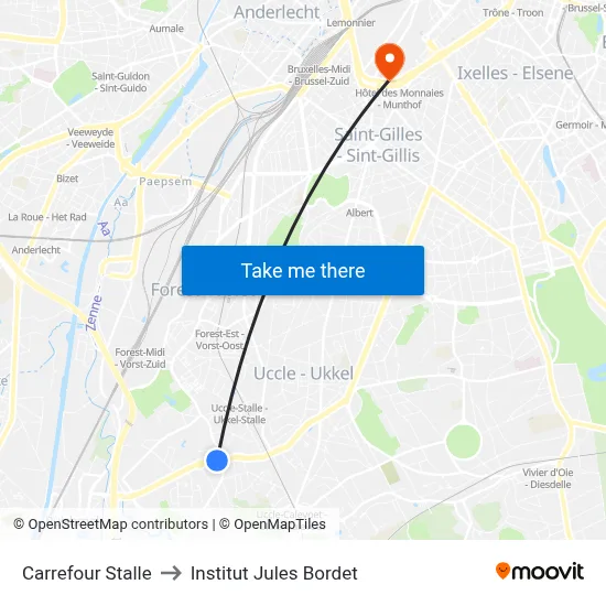 Carrefour Stalle to Institut Jules Bordet map
