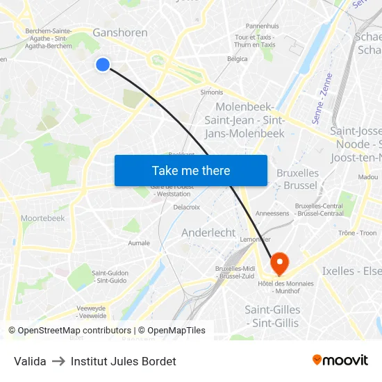 Valida to Institut Jules Bordet map