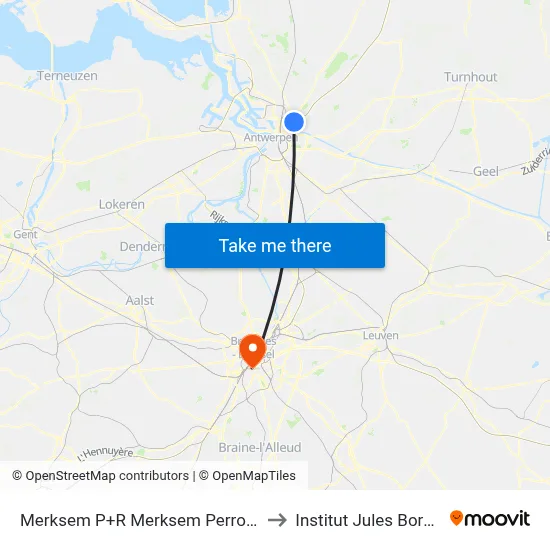 Merksem P+R Merksem Perron 2 to Institut Jules Bordet map