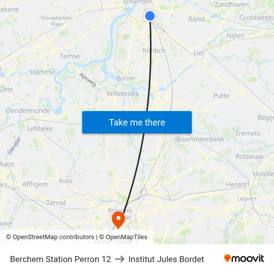 Berchem Station Perron 12 to Institut Jules Bordet map