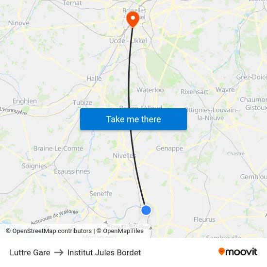 Luttre Gare to Institut Jules Bordet map