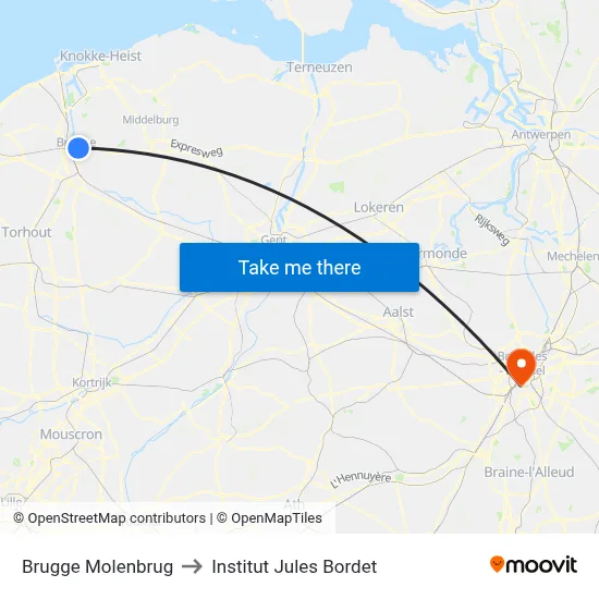 Brugge Molenbrug to Institut Jules Bordet map