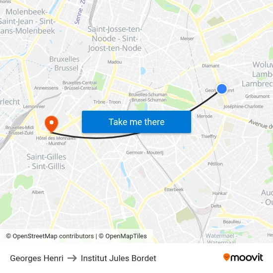 Georges Henri to Institut Jules Bordet map