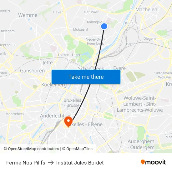 Ferme Nos Pilifs to Institut Jules Bordet map