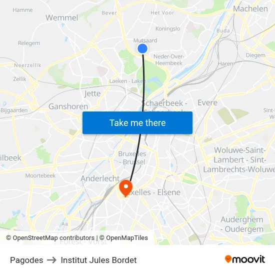 Pagodes to Institut Jules Bordet map