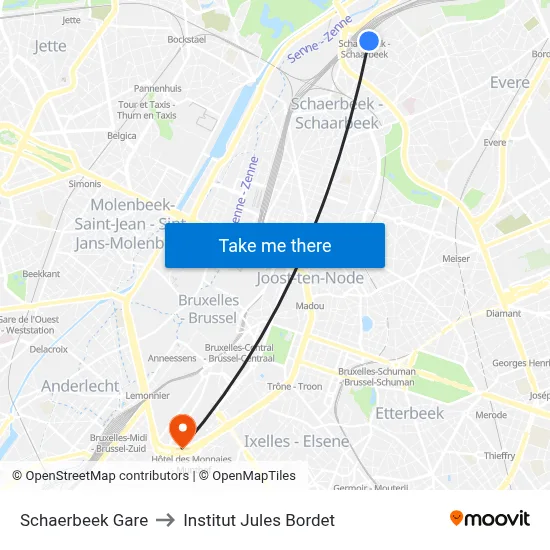 Schaerbeek Gare to Institut Jules Bordet map