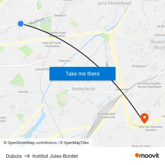 Dubois to Institut Jules Bordet map