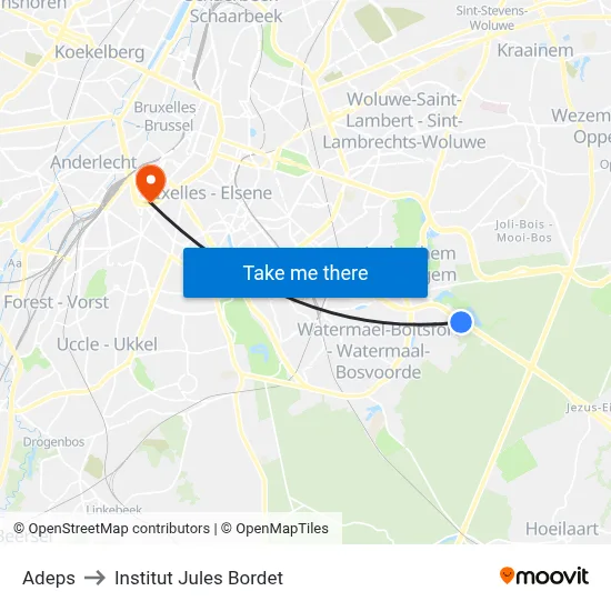 Adeps to Institut Jules Bordet map