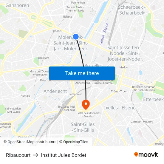 Ribaucourt to Institut Jules Bordet map