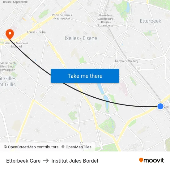 Etterbeek Gare to Institut Jules Bordet map