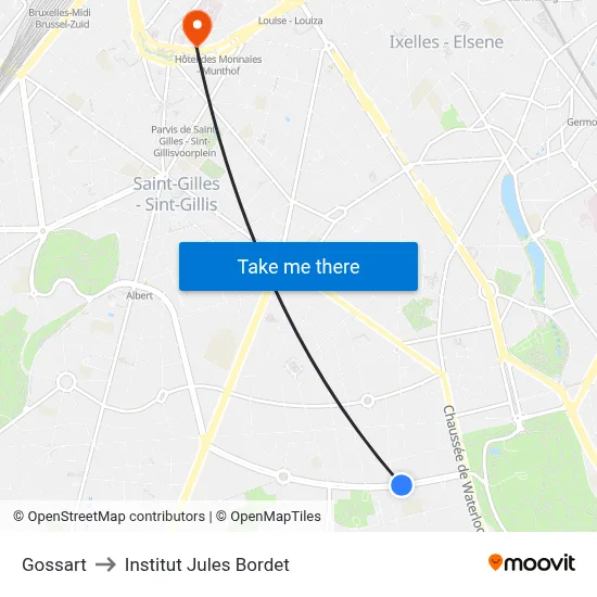 Gossart to Institut Jules Bordet map