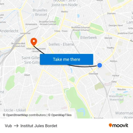 Vub to Institut Jules Bordet map