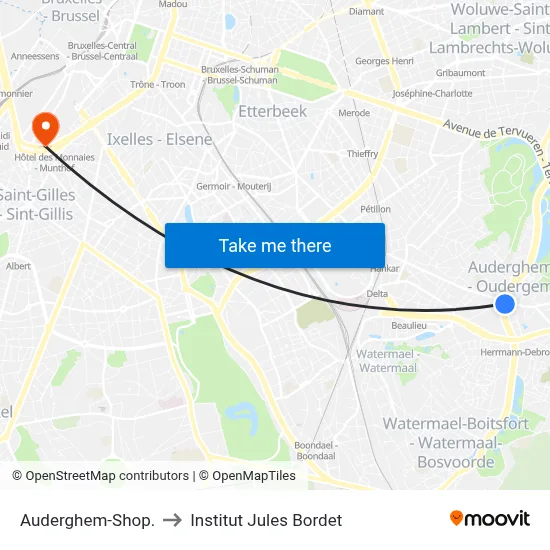 Auderghem-Shop. to Institut Jules Bordet map