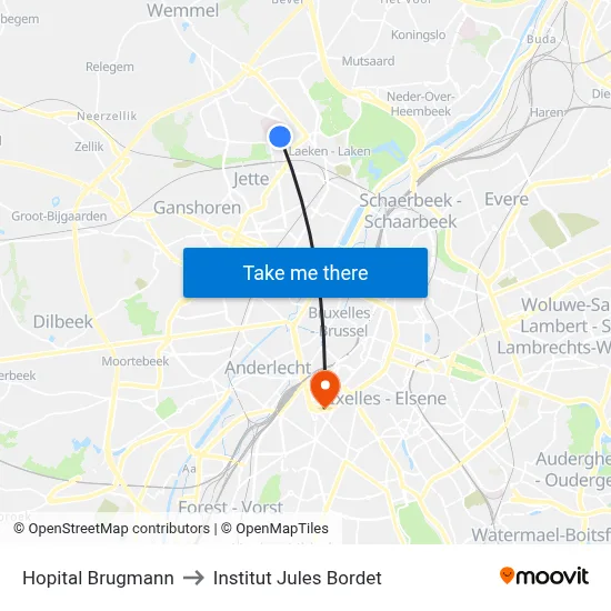 Hopital Brugmann to Institut Jules Bordet map