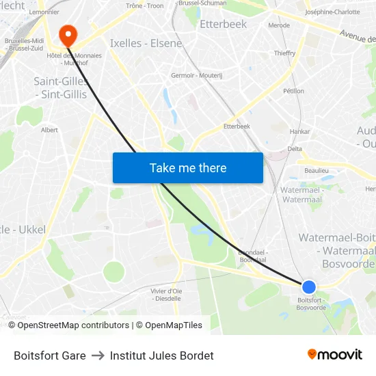 Boitsfort Gare to Institut Jules Bordet map