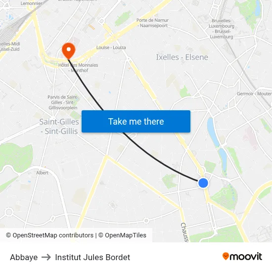 Abbaye to Institut Jules Bordet map