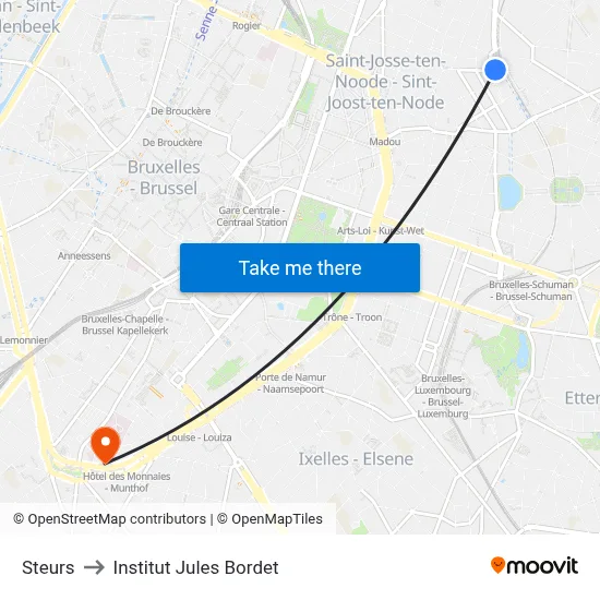 Steurs to Jules Bordet Institute map
