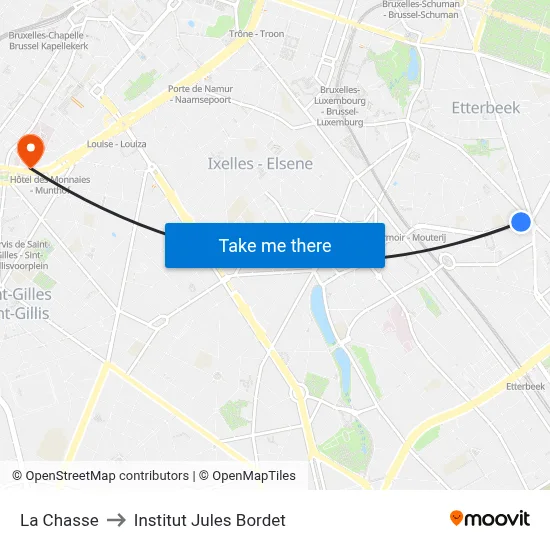 La Chasse to Institut Jules Bordet map