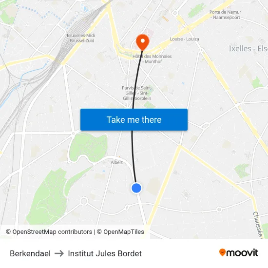 Berkendael to Institut Jules Bordet map