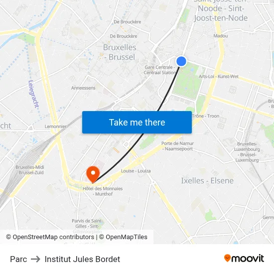 Parc to Institut Jules Bordet map